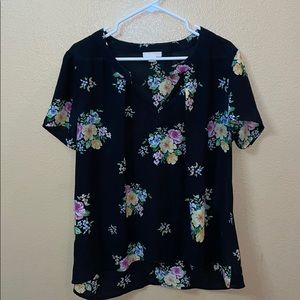 black floral short sleeve blouse